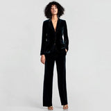 Velvet Blazer OL Formal Work Slim Jacket Ladies Outerwear Retro Suits
