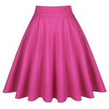 2021 Rose Pink Solid Color Women Short Casual Skirts High Waist Cotton Simple Skater Party Daily Swing 50s 60s Vintage Skirt