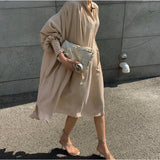 Women Spring Summer Elegant Loose Shirts Dresses Long Sleeve Turn Down Collar Casual Clothing