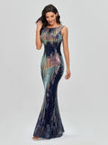O-neck Sleeveless Shinning Sequins Elegant Mermaid Evening Dress Women Formal Floor Length Party Prom Gowns Stretch Robe