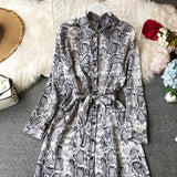 Women Leopard Dress Casual Tunic Long Sleeve Office Shirt  Elegant Party  Vestidos