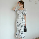 Elegant Wear to Work Vestidos Business Party Office Lady Women Mermaid Dot Short Sleeve Summer Dresses