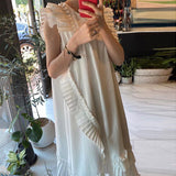 New Korean Summer Women O-Neck Ruffle Casual Sweet Chic Irregular Long Dress Vestidos Femme Streetwear Boho