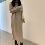 Female Casual Turtleneck Full Sleeve Straight Knitted Dress Women Autumn Winter Thicken Sweater Dress