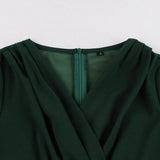 Ruched V Neck Wrap High Waist 1950S Vintage Green A Line Swing Plus Size Summer Elegant Party Midi Dress