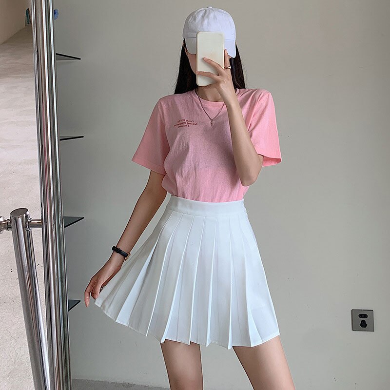 Summer Women Mini Zipper High Waist Solid JK A-Line Casual Sexy Pleated Skirt Grils Streetwear