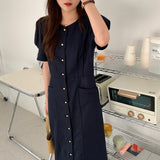 Women Chic Fashion Single-Breasted Elegant Solid Office Lady Ankle-Length Dress Fenimine Vestidos