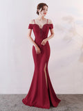 New Off-the-shoulder Elegant Slit Side Open Prom Formal Party Dress Spaghetti Straps Vestido