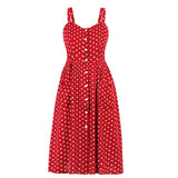 Yellow Polka Dot Spaghetti Strap V Neck Button Up Cotton Party Casual Dresses With Pockets