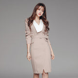 Elegant Office Ladies V-Neck Sheath Dress Work Business Knee-Length Women Dress Femme Slim Waist Vestidos