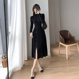 Women Elegant Sweater Dress Female Fashion Casual Loose Turtleneck Solid Pullover Femme Autumn Winter Knitted Split Dress