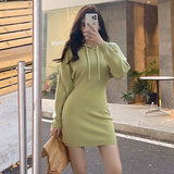 Autumn Winter Women Dress 2021 Casual Hoodied Knitted Sexy Dresses Long Sleeve Female Sweater Slim Mini Vestidos