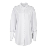 Vintage Loose Women Casual Puff Sleeve Office Lady Soft Long White Shirt Blouse Tops