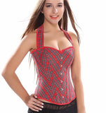 Shaper Woman Corset Red Plaid Bustier Tops With Straps Corselet Gothic Halter Neck Overbust Corset Plus Size S-6XL