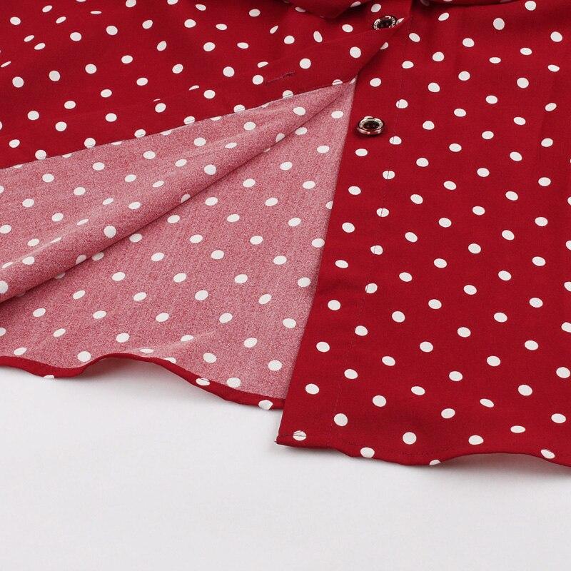 Single Breasted Casual Turn-Down Collar Red Shirt Polka Dot Belted Office Lady Long Sleeve Autumn Dress