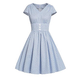 Polka Dot Ruched High Waist Button Vintage Cotton Pleated Cap Sleeve Summer Women Pockets Rockabilly Dress
