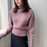 Autumn Women Pullovers Turtleneck Long Sleeve Loose Sweater Cropped Tops Pull Outwear