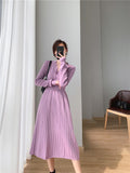 Women's Midi Knitting Dress Spring Autumn Female Slim V-Neck Lady Bottoming Pleated Sweater Dresses Vestidos