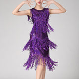 Shiny O-Neck Sleeveless 1920s Sequin Fringe Charleston Flapper Dance Dresses Costumes Stunning 20s Great Gatsby Dress