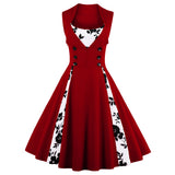 Sleeveless Cotton Patchwork Dot Floral Robe Pin Up Swing Short Vintage Dresses