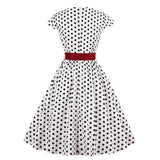 Elegant Polka Dot Cotton Summer Cap Sleeve Robe Pin Up Swing Casual Retro Vintage Dress