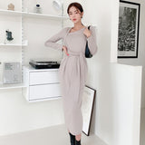 Women Slim Sweater Dress Long Sleeve Diagonal Collar Korean Elegant Knit Dresses Autumn Winter Vestidos