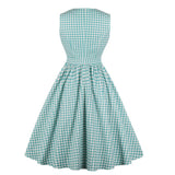 Vintage 50s 60s Retro Cotton Sleeveless Bowknow Robe Pin Up Swing Plaid Women Casual Dresses