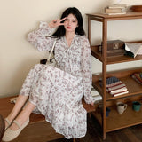 Summer Chiffon Elegant Floral Dress Women Print Sweet Casual Pretty Party Dress Female Casual Holiday Korean Sweet Dress 2021