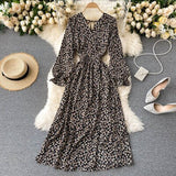 2021 French Spring Summer Women's Floral Chiffon Dress Femme Robe Long Sleeve Fashion Sexy V-Neck Vintage Vestidos Clothing