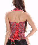 Shaper Woman Corset Red Plaid Bustier Tops With Straps Corselet Gothic Halter Neck Overbust Corset Plus Size S-6XL