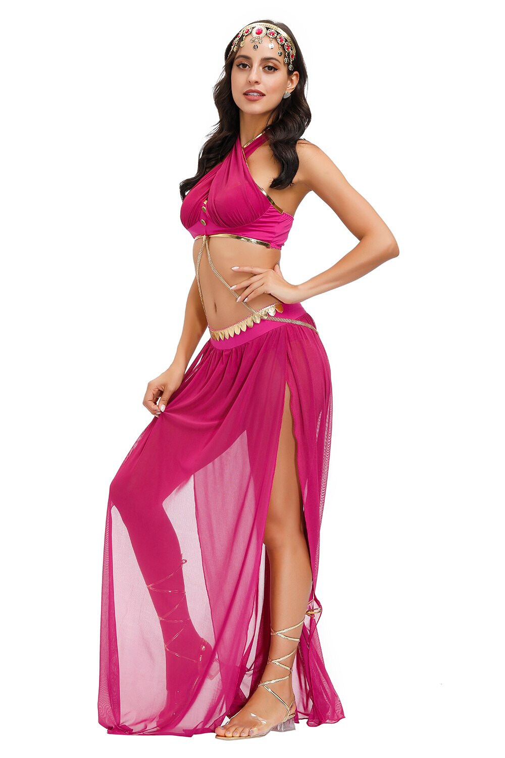 Women Sexy Belly Dance Jasmine Princess Costume Outfit Set Bras+ Skirt + Headwear Female Bollywood Dance Dresses