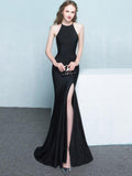 Elegant Taffeta Evening Dress High Split Sexy Long Prom Dress Sleveless Gown Retro