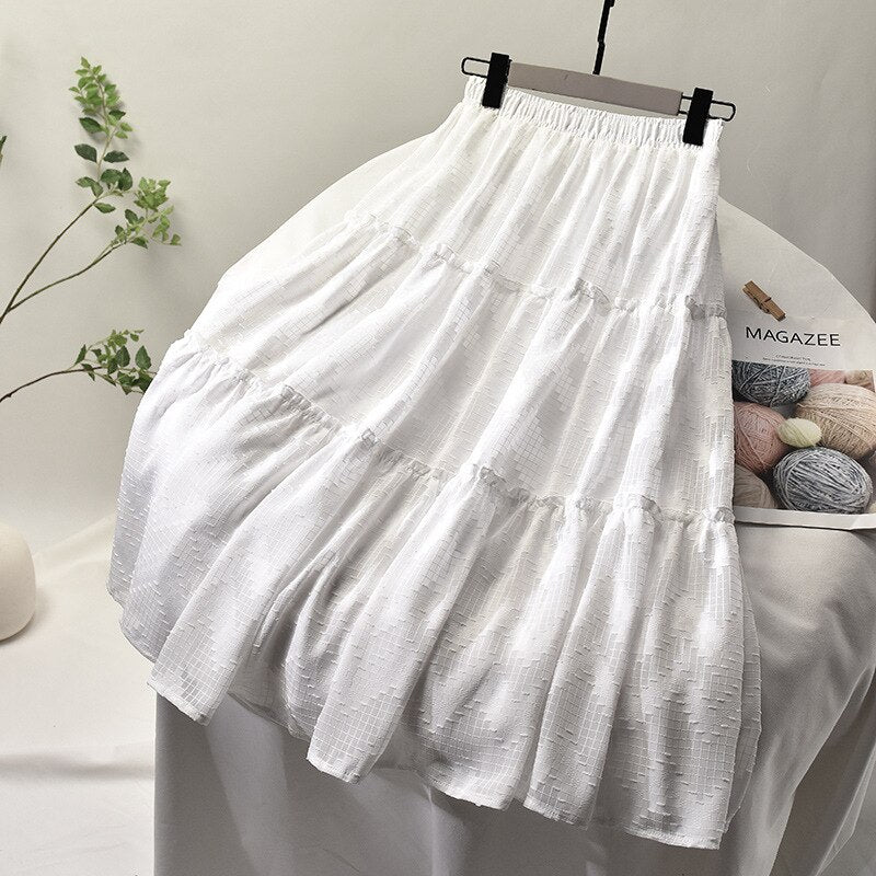 Women A-Line Pleated High Waist Vintage Solid Sweet Skirts