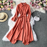 Women Single-Breasted Shirt Dress Spring Summer Lace Up Casual Long Sleeve Clothes 2021 Dresses