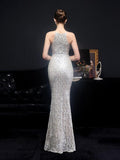 Halter Neck Evening Dress Sleeveless Mermaid Dress Women Sequins Full Party Gowns New Robe De Soriee Slim Prom Dress