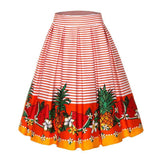 Retro Floral Print Vintage Pleated Skirts Womens High Waist Plus Size Midi Cotton Summer 4XL 50s Tunic Swing Skater