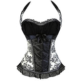 Halter Corset Sexy Bustier Lingerie Zipper Side Brocade Lace Flower Print Overbust Corset Vest Top Corselet for Women