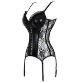 Straps Sexy Lingerie Sequin Leather Corset With Cup Bra Overbust Bustier Femme Night Club Wear Floral Lace Corselet Suspender