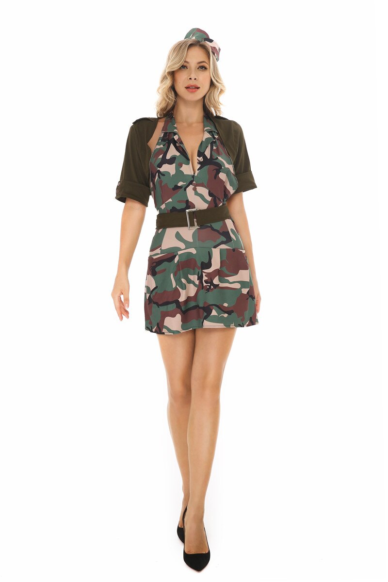 Sexy Camouflage Dresses Army Soldier Role Play Halloween Costume For Women Cosplay Agent Military Uniform Outfits