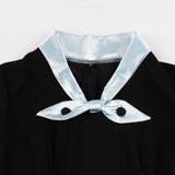 1950s Blue Black Women Patchwork Work Short Sleeve Robe Pin Up Swing Vintage 50s 60s Retro Dresses