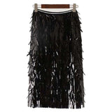 Women Tassel Sequins Patchwork Ladies Streetwear Casual High Waist Holographic Fringed Long Skirt