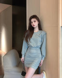 Women Long Sleeve Sexy Skinny Autumn Mini Ruched Dress Solid Bodycon Clothes Party Club Vestidos