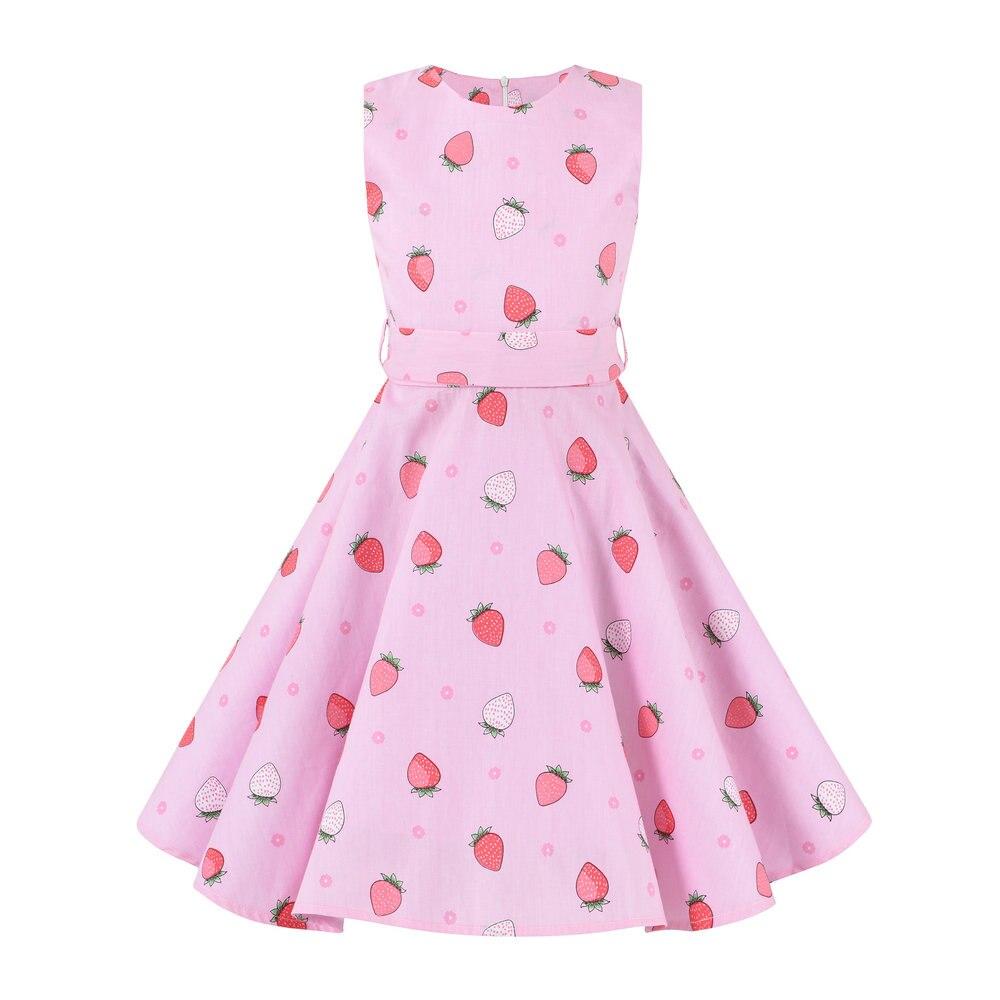 2021 Tunic Midi Kids Baby Girl 50s Vintage Dress Sleeveless Cherry Strawberry Dresse High Waist Floral Retro Dress for Girl