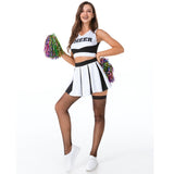 Womens Cheerleader Costume Uniform Sexy Party Clubwear Crop Top with Mini Pleated Skirt +Pompoms Suit Cheerleading School Girls