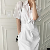 2021 Summer Autumn Long White Shirt Dress Female Button Casual Lace Up Dress Women Elegant Clothes