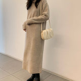 Female Casual Turtleneck Full Sleeve Straight Knitted Dress Women Autumn Winter Thicken Sweater Dress