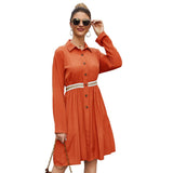 New Women Long-sleeved Casual Mid-length One-piece Button Dress