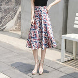 Boho Print Long Women Bottoms High Waist Vintage Ladies Satin Skirt