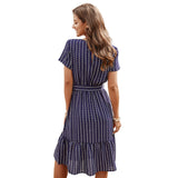 Vintage Boho Summer Casual Striped Loose A-line Sundress Women Midi Dress