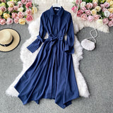 Women Single-Breasted Shirt Dress Spring Summer Lace Up Casual Long Sleeve Clothes 2021 Dresses